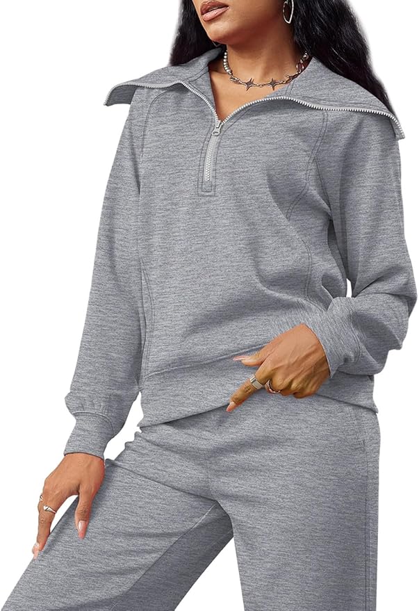 XIEERDUO Lounge Sets For Women 2025 Half Zip Sweatshirt And Wide Leg Sweatpant 2 Piece Outfits Sweatsuit Tracksuit