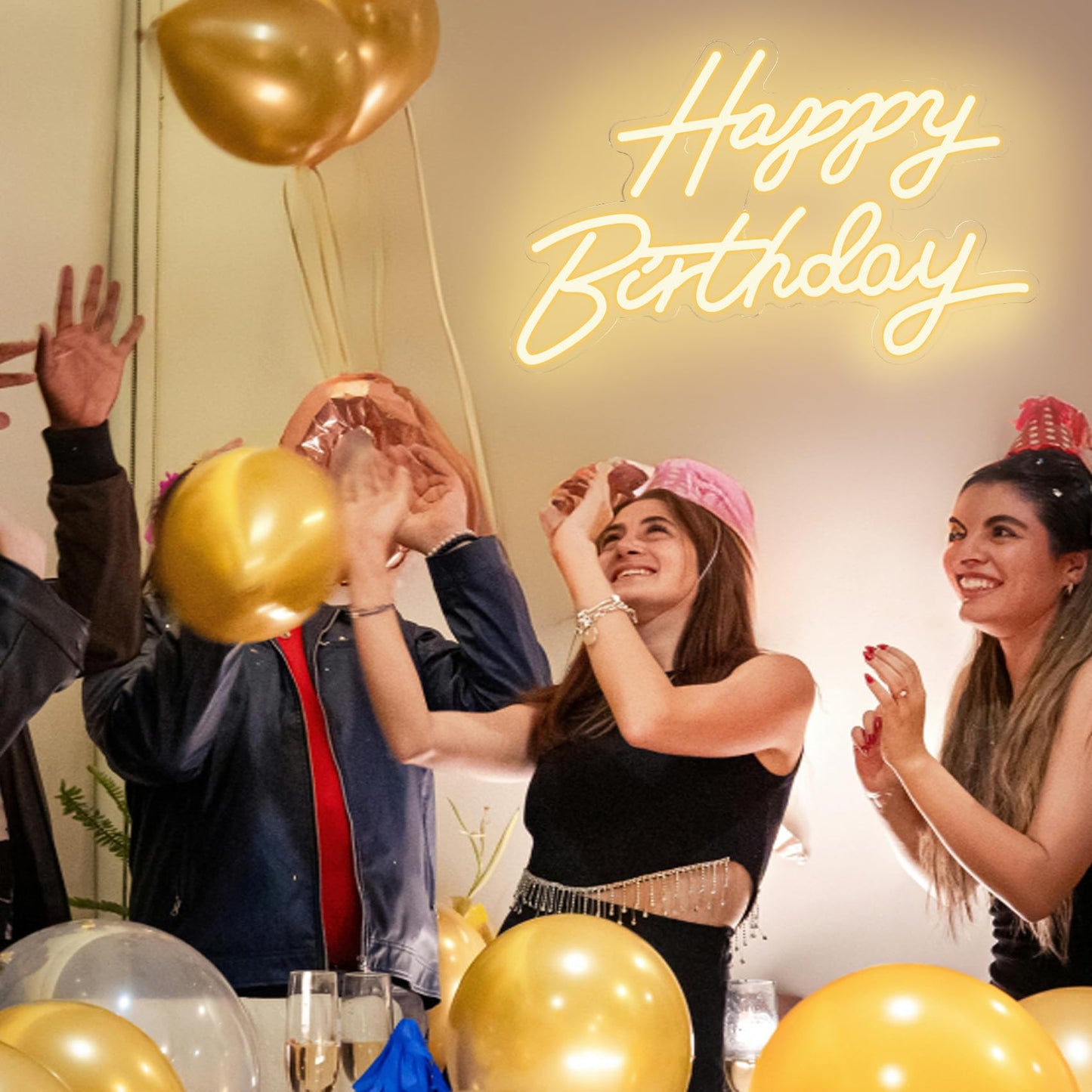 Happy Birthday Neon Sign for Wall Decor, LED Happy Birthday Light Up Sign, USB Powered Dimmable Neon Light for Birthday Party Decorations Backdrop, Warm White