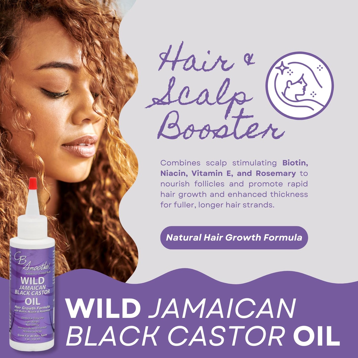 CB Smoothe Wild Jamaican Black Castor Oil - Hair Growth Formula with Biotin, Niacin & Rosemary - Promotes Scalp Circulation & Na