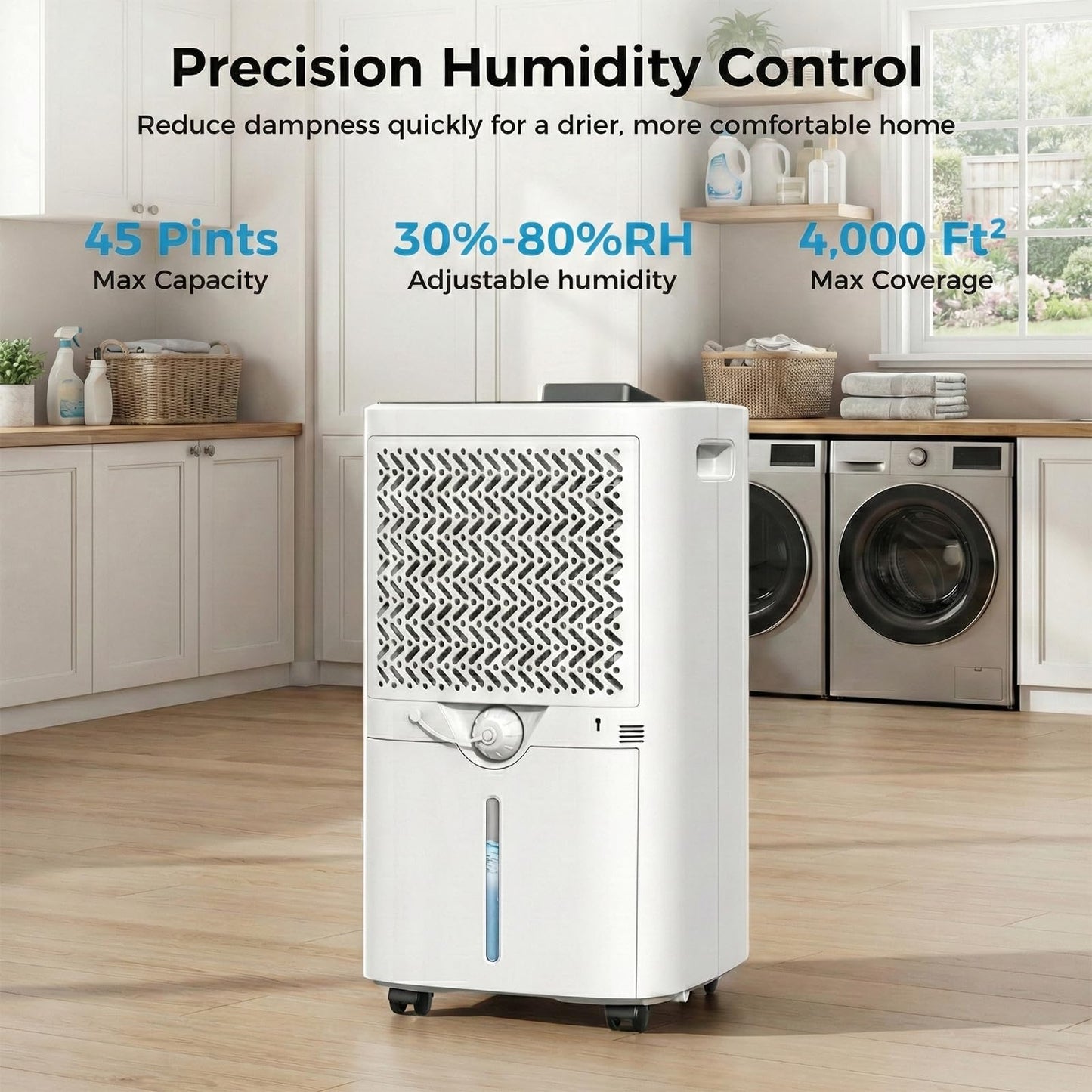 4000 Sq.Ft Dehumidifier for Basement with Drain Hose, TRAZICO 45 Pint Dehumidifiers for Home or Garage, Smart Humidity Control, Auto Defrost, 24H Timer, Ideal for Large Rooms