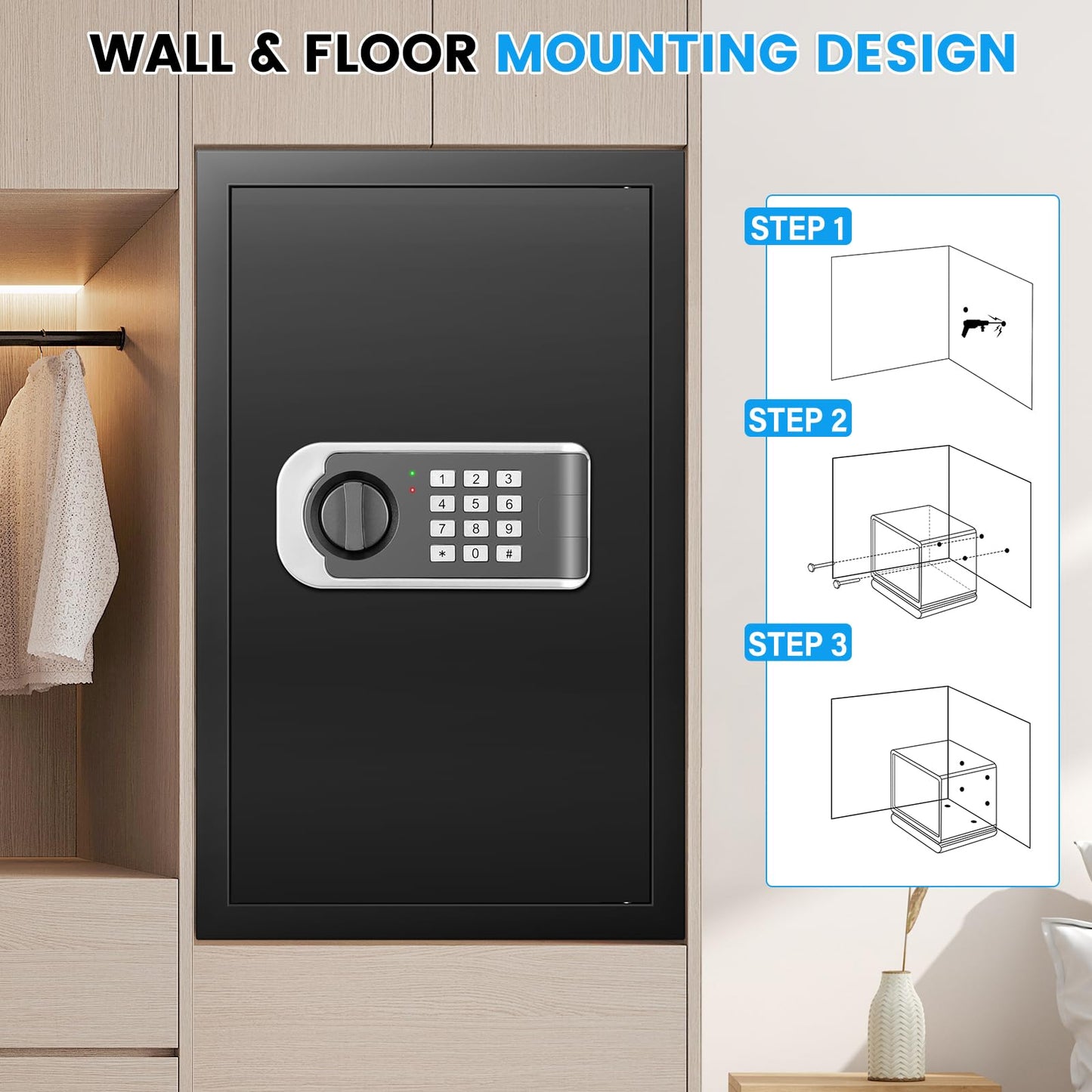 [23.6" Tall]Large Safe Box, 𝟒.𝟔 𝐂𝐮𝐟𝐭 Home Safes with Fireproof Waterproof Bag, Security Safes for Home with Programmable Keypad Key, Smart Alert, Mute Mode, Anti-theft Digital Safe for Valuables