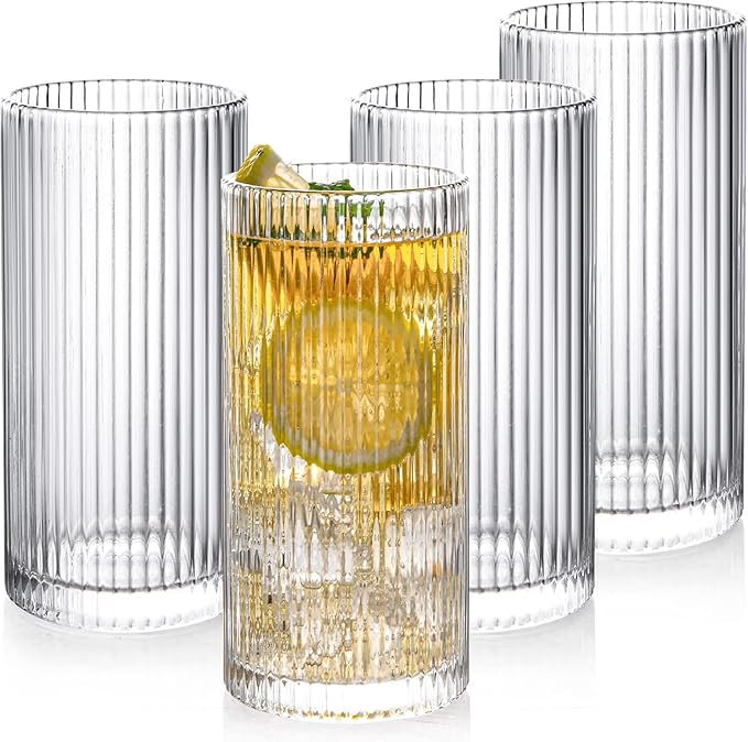 BGTTI Glass Cups Vintage Glassware Set of 4 Large, Origami Style Transparent Cocktail Glasses Set, Bar Beverages Ice Coffe...