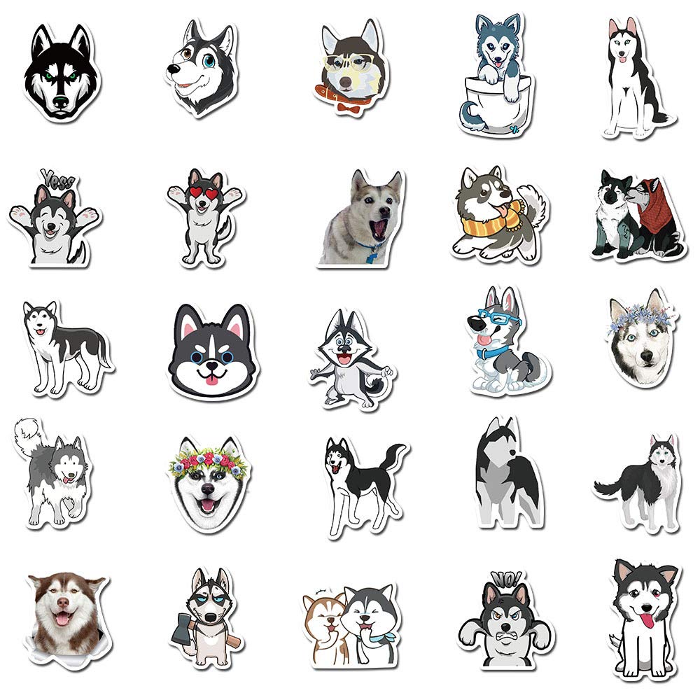 Cute Funny Siberian Husky Dog Stickers, 50PCS Dogs Vinyl Stickers for Laptops,Water Bottles,Phone,Cartoon Animals Gifts Stickers,Bumper Stickers Decals(Siberian Husky)