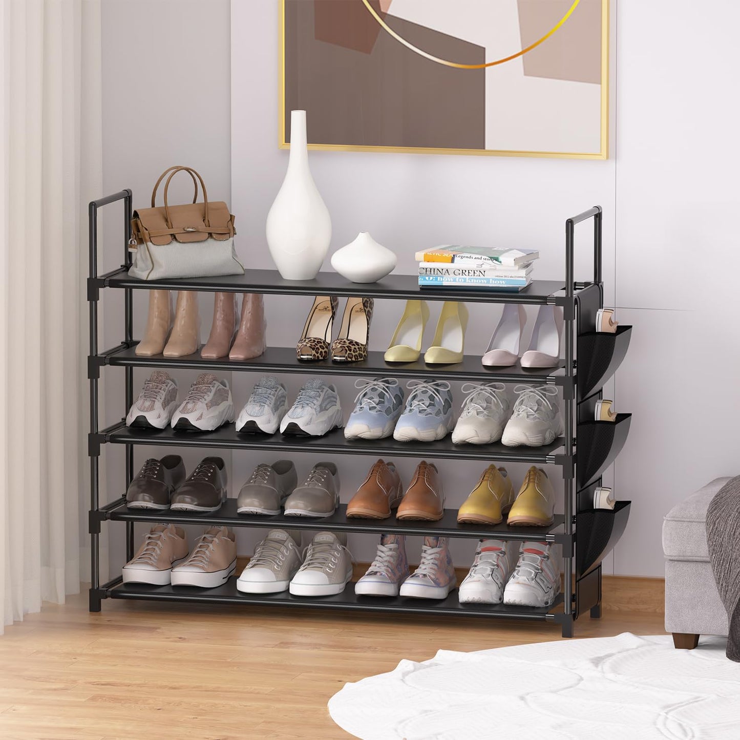 OYREL Shoe Rack 5 Tier Shoe Organizer Storage 20-25 Pairs Shoes Rack for Closet Shoes Rack Organizer Entryway Shoe Holder Space Saving Shoe Shelf Shoe Stand Large Tall Shoes Tower Garage Door