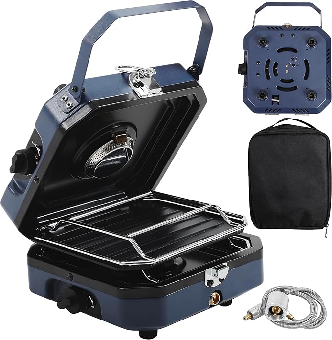 Propane Double Burner Two Burner Camp Stove, 16000 BTU Portable Folding Gas Stove for Camping, With grill, grill pan and c...