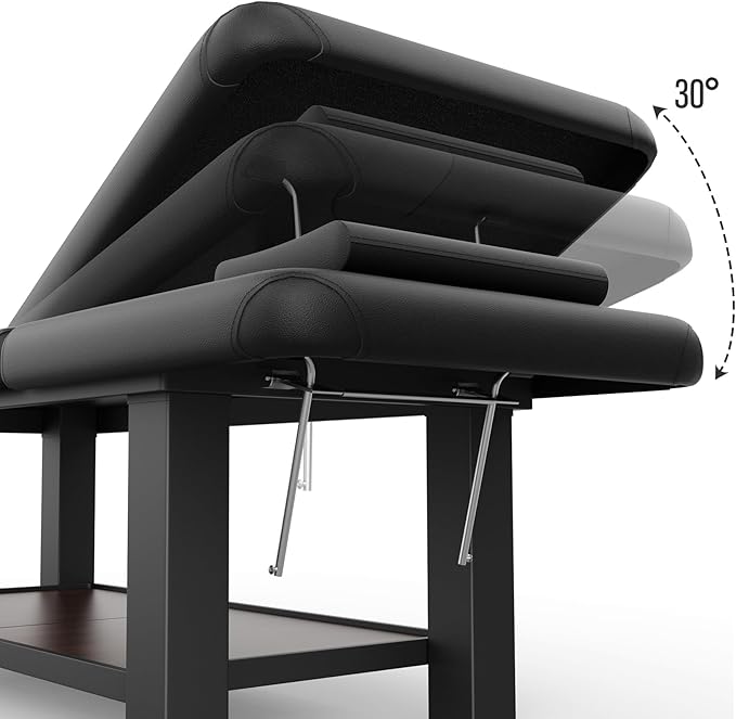 Metal Frame Heavy Duty Stationary Massage Table with Open-Chest & Headrest for Treatment Table, Physical Therapy Table, Spa Facial Professional Massage Bed, Black Leather 31.5'' W x 75.5'' L, 700LBS