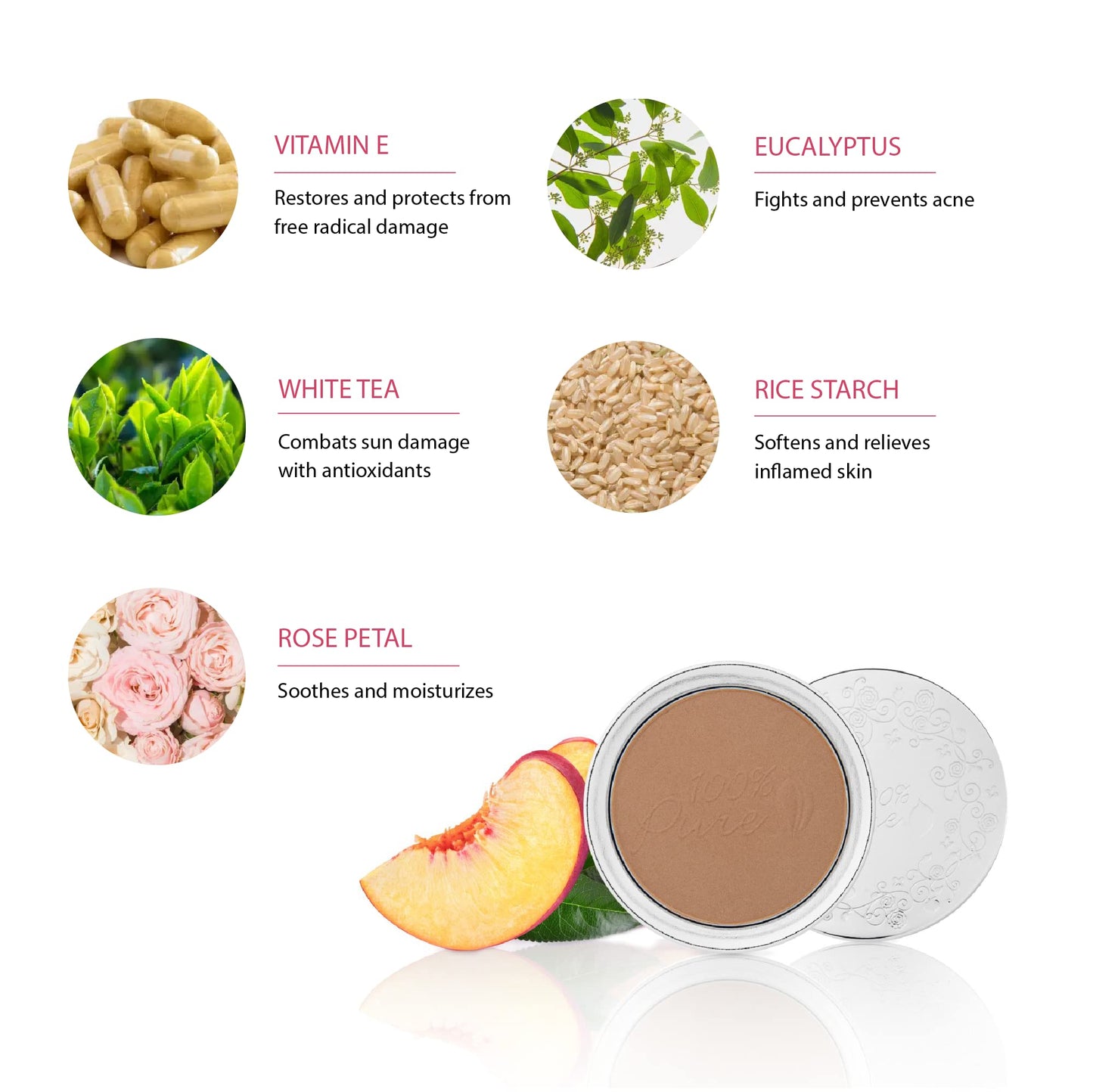 100% PURE Powder Foundation Matte Finish Face Makeup - Oil Absorbing Pressed Poreless Concealer - Vegan Fruit Pigmented Mousse C