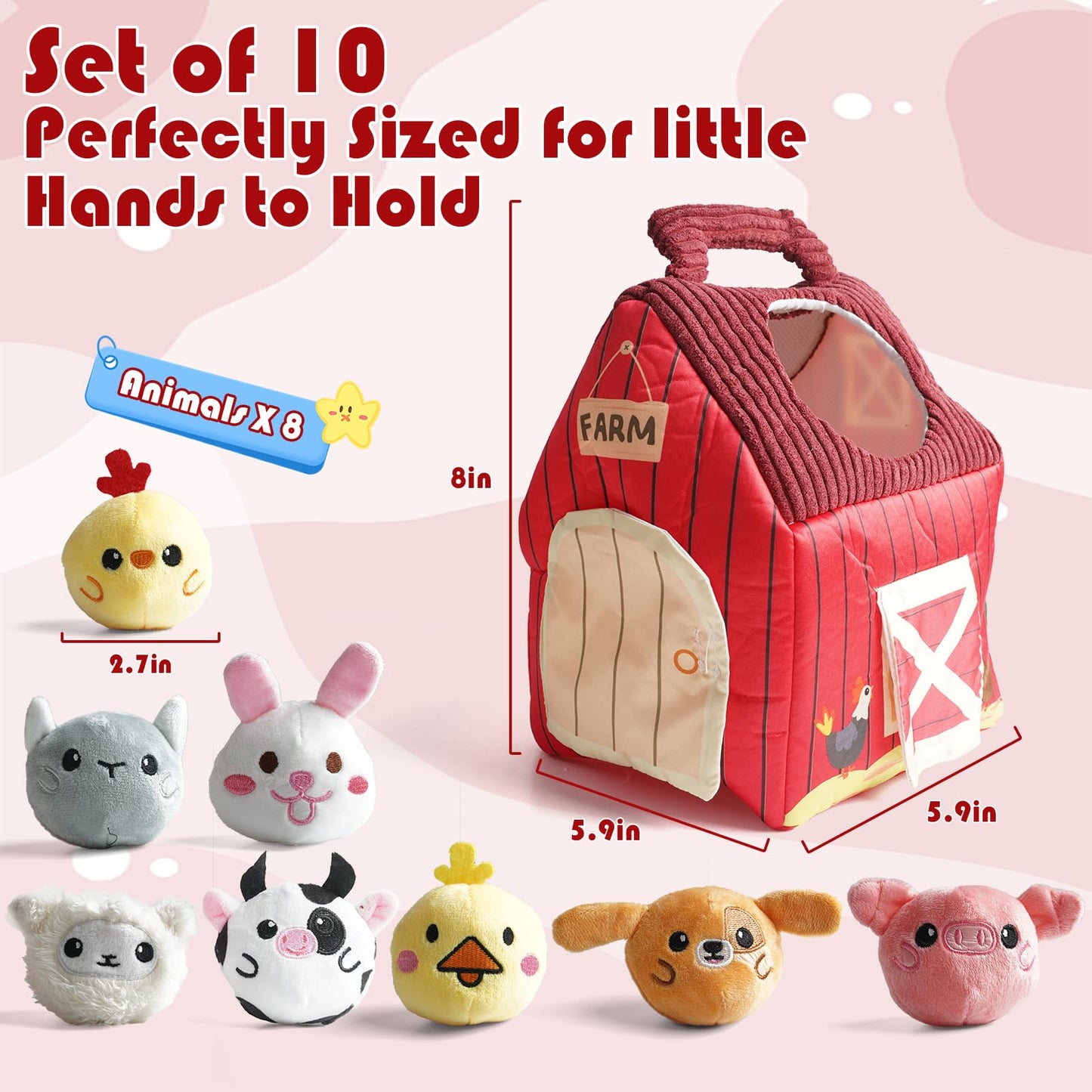 YideOtmz Baby Montessori Toys 6-12 Months, Busy Sensory Toys for Toddlers 1-3, Plush Big Red Barn with Stuffed Farm Animals, Rattle, Crinkle,Christmas Easter Birthday Gifts for Baby Boys Girls