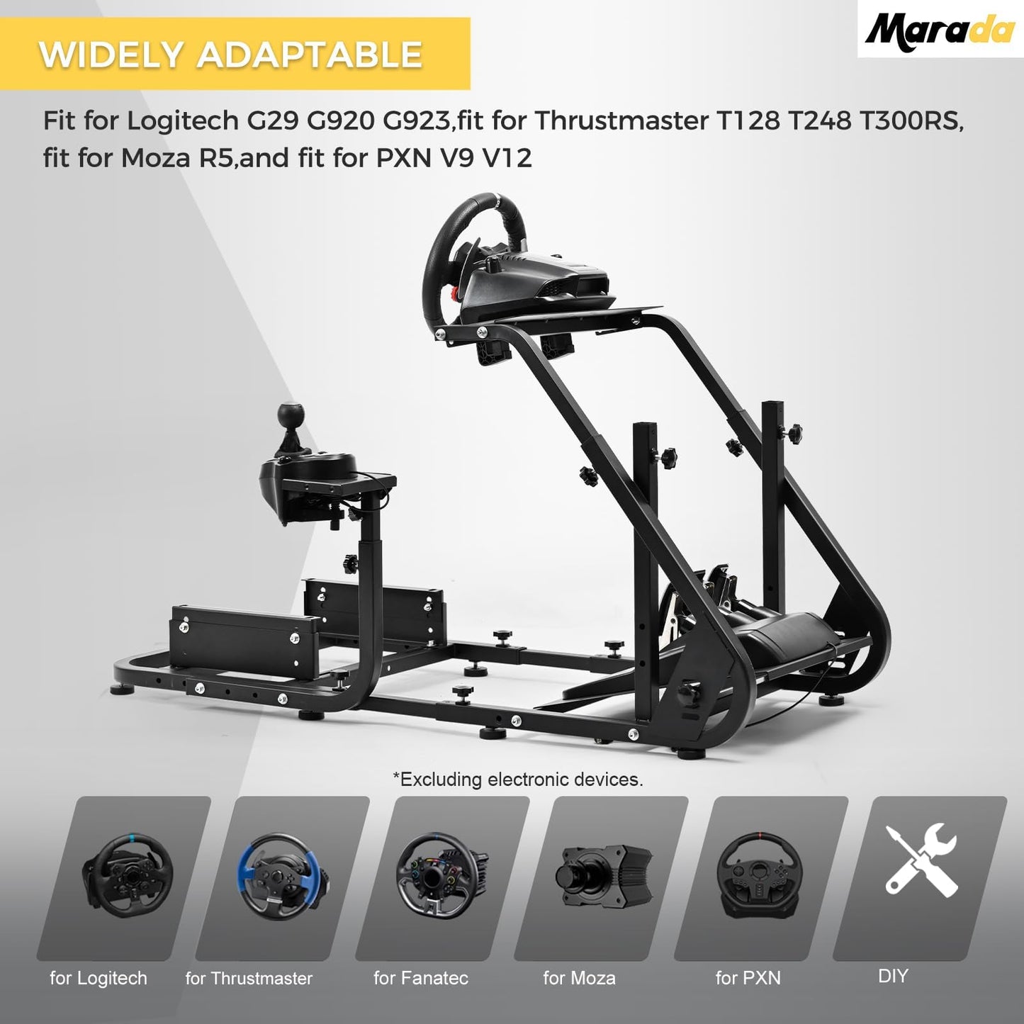 Marada Reinforced Stabilizing Racing Steering Wheel Cockpit Fit for Fanatec, for PXN, for Thrustmaster, for Logitech Device Adjustable Driving Simulator Stand, Wheel Pedal Handbrake Not Included