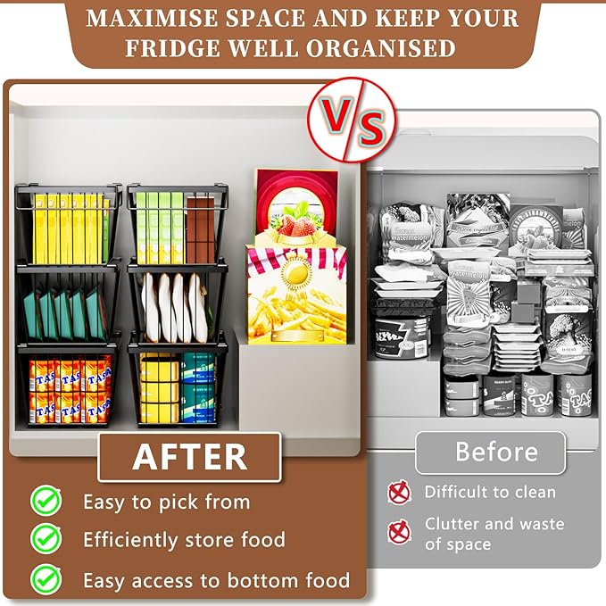 Enhanced Leak-Proof Bottom - Freezer Organizer Bins ，5 Pack Stackable Deep Freezer Organizer Bins for 7 Cu.FT Small Chest Freezer，Easy Get Bottom Foods without Digging