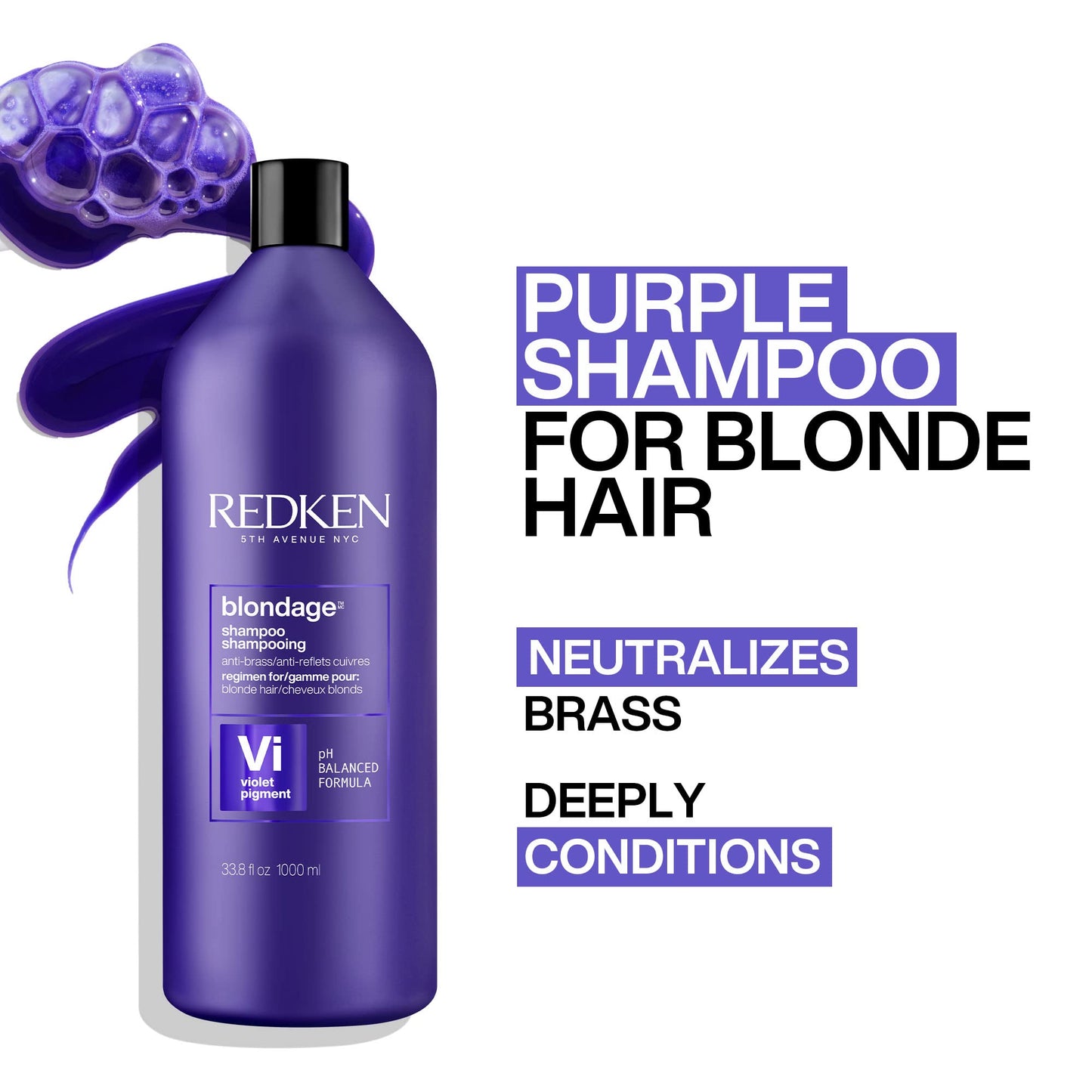 Redken Blondage Color Depositing Purple Shampoo For Blonde, Bleached or Highlighted Hair - Neutralizes Brassy Tones With Salicyl