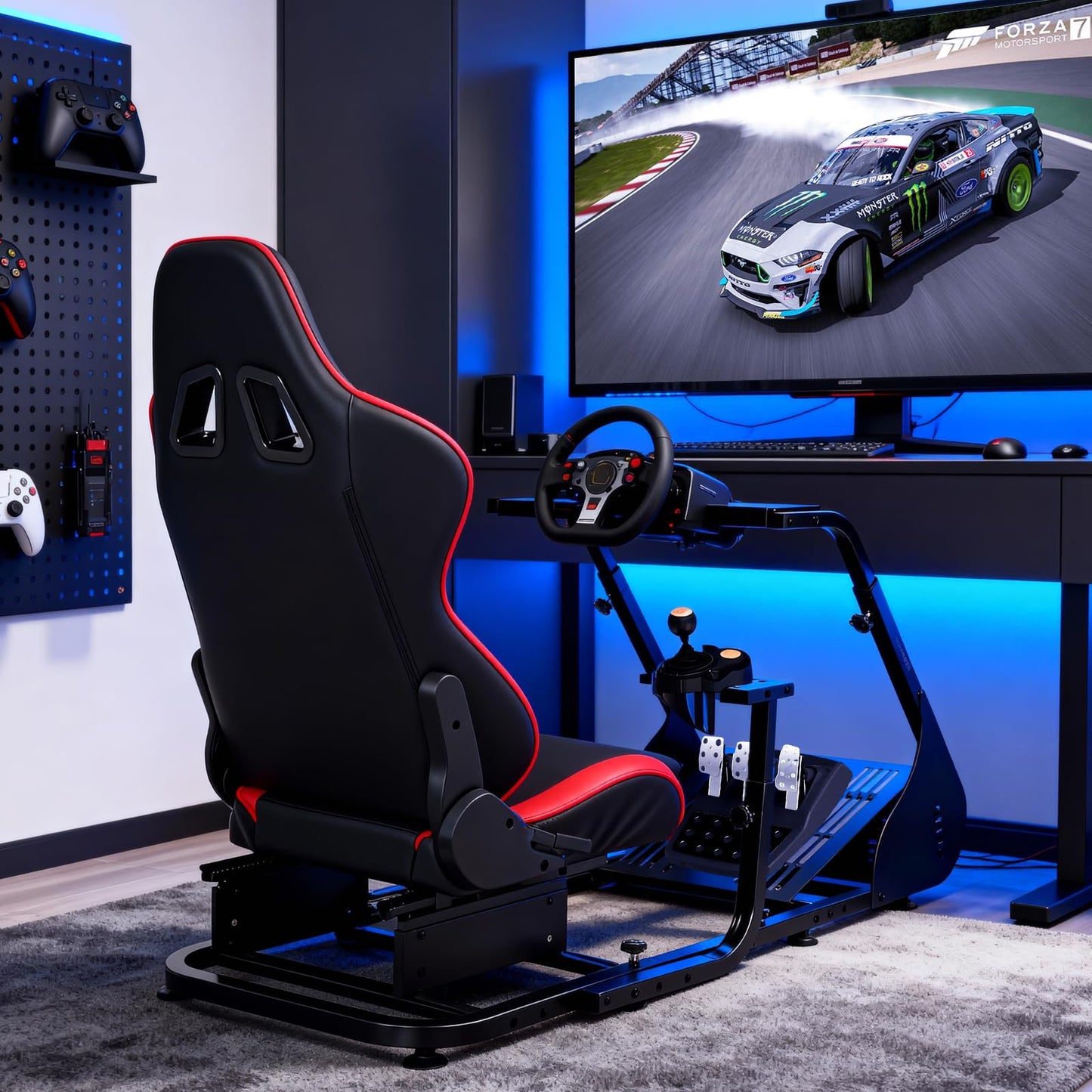 Racing Wheel Stand,Foldable Racing Simulator Cockpit for g923/g920/g29, Steering Wheel Stand & Foot Pedal Angle Adjustable,Sim Racing Cockpit for Thrustmaster t248p, Fanatec, Hori, Mad Catz.