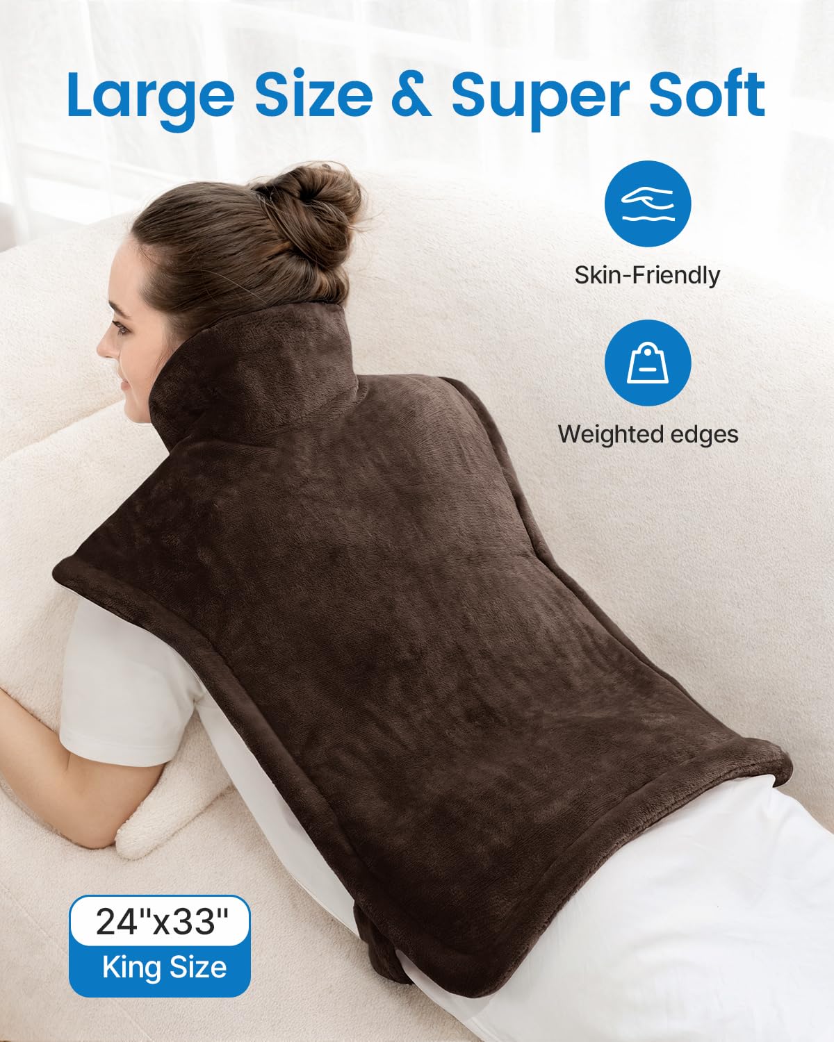 RENPHO Heating Pad for Back, Valentines Day & Birthday Gifts for Her Him Women Men, Electric Heat Pad for Neck and Shoulder, FSA Eligible Items Only List, Fast Heating, ETL Certified, 24"x33", Brown