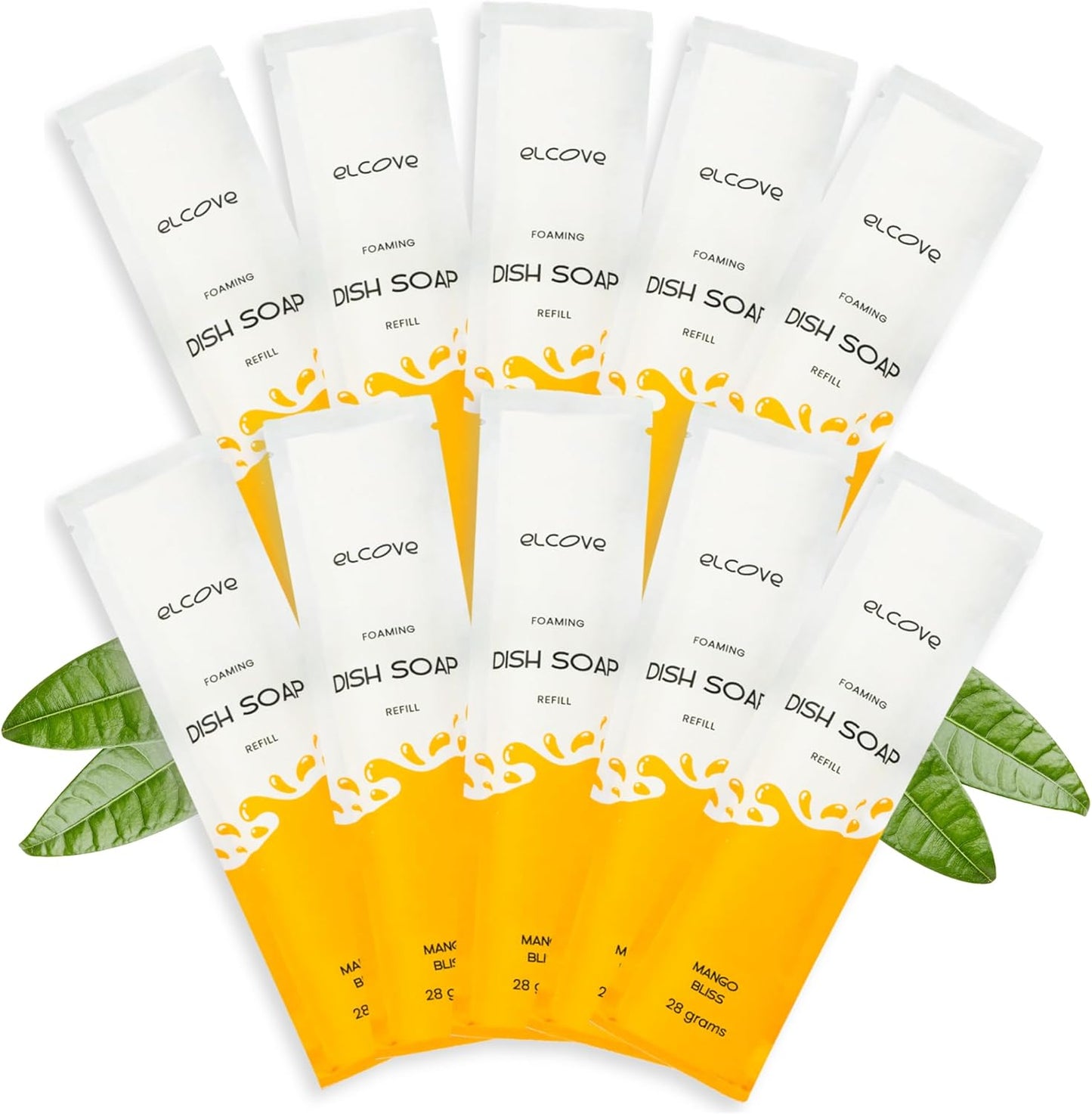 Foaming Dish Soap Refill Eco Friendly (10pk), Concentrated Powder Refills Make 10 Bottles x12 oz each of Foam Dish Soap, Zero Waste, Gentle on Hands (Mango Bliss)