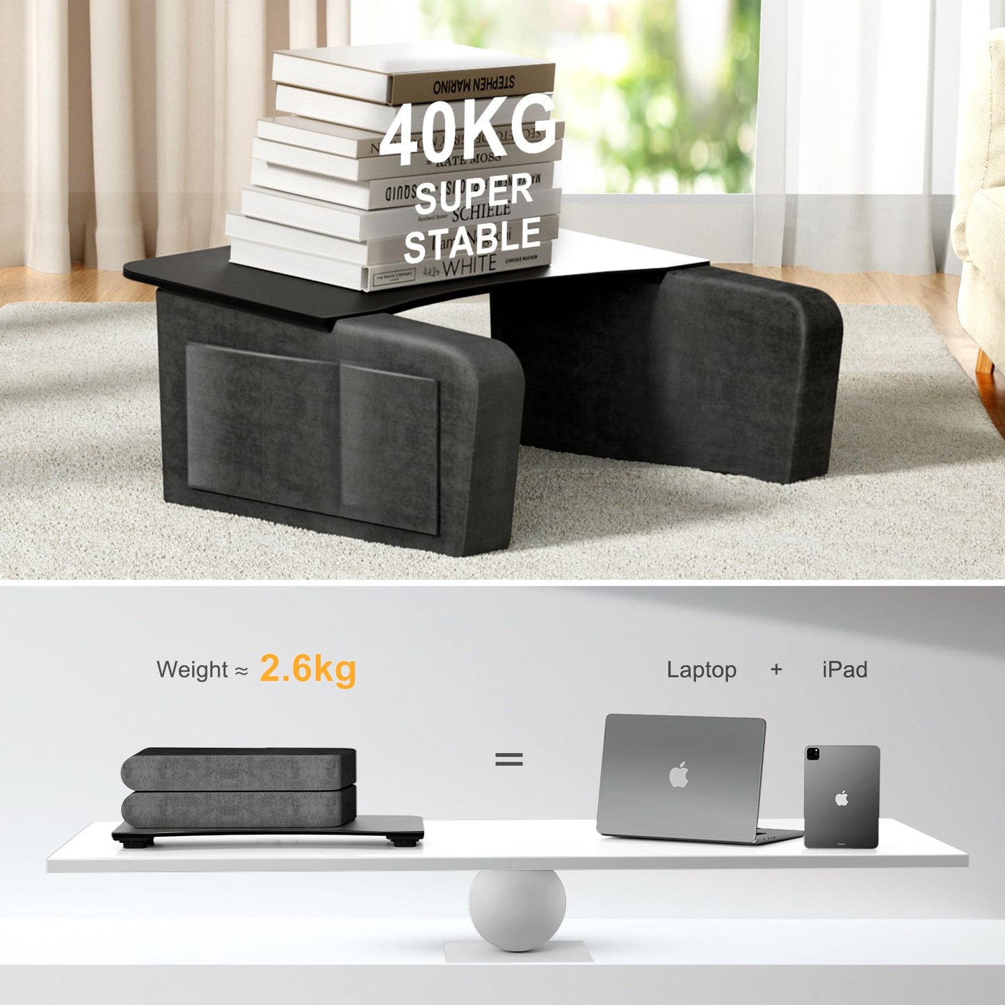 IKIKAKI Overbed Table with Tablet and Phone Slot, Over Bed Desk with Arm Rests, Bed Table for Eating and Laptop, Working, Writing in Bed Couch
