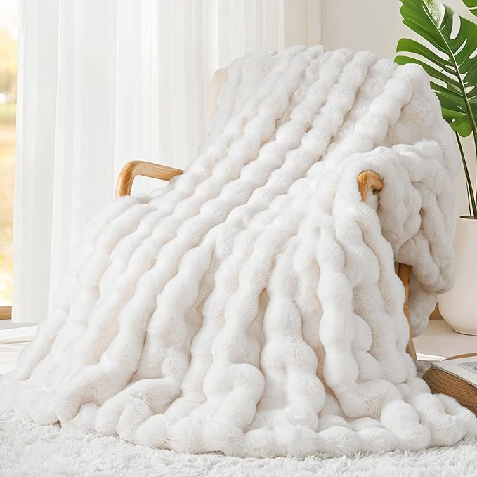 Touchat Luxury 1000GSM Faux Rabbit Fur Throw Blanket, Super Heavy Warm Cozy Blankets for Couch Bed Sofa, Bubble Plush Fuzz...