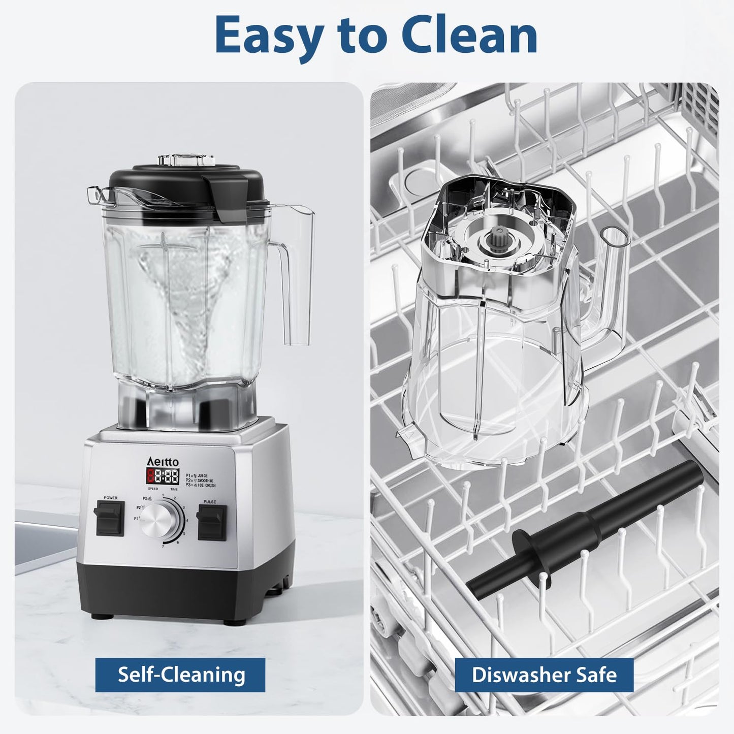 Aeitto Blenders for Kitchen with 68Oz. Large Capacity, 1800W Max Power Smoothie Blender, 3 Preset Programs & 7 Speeds, Professional Countertop Blender for Smoothies, Ice Crush, Generation2 Silver