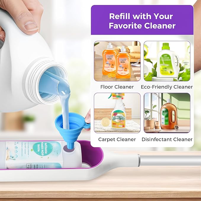 Refillable Bottle for Swiffer Power Mop – 720ML / 24 FL.OZ Leak-Proof HDPE Cleaner Solution Refill Bottle with 7 Silicone Gaskets & 1 Funnel, Easy Install for Use with Any Cleaning Solution