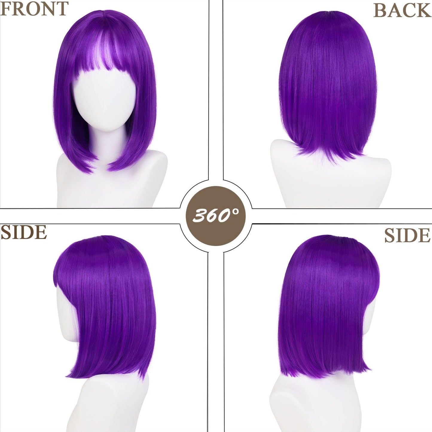 GNIMEGIL Purple Wig Cosplay Dark Purple Bob Wigs for Women Fashion Short Hair with Glasses Bachelorette Party Wigs Decorations F