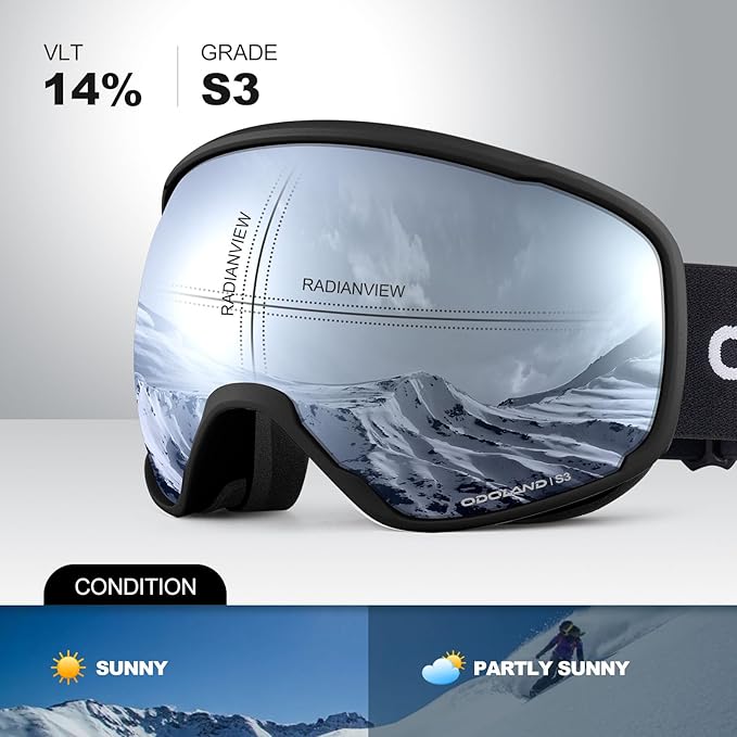 Odoland Snow Ski Goggles S2 Double Lens Anti-Fog OTG Windproof UV400 Eyewear for Men, Women and Youth-Skiing Snowboarding