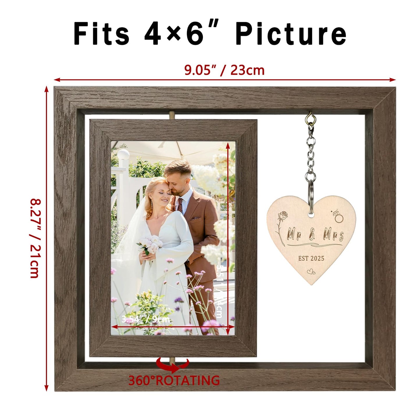 EYITUPC Rotating Floating Mr & Mrs EST 2025 - Let the Adventure Begin Picture Frame, Wedding Bridal Shower Gifts for Bride Newlywed Couples, Display Two 4x6