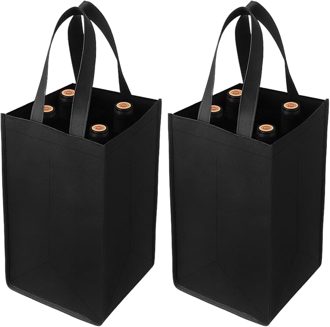 Prasacco 2 Pcs Wine Tote Bag 4 Bottles Wine Bottle Carrier with Extra Bottom Padding Bottle Gift Bags Glass Carrier for Tr...