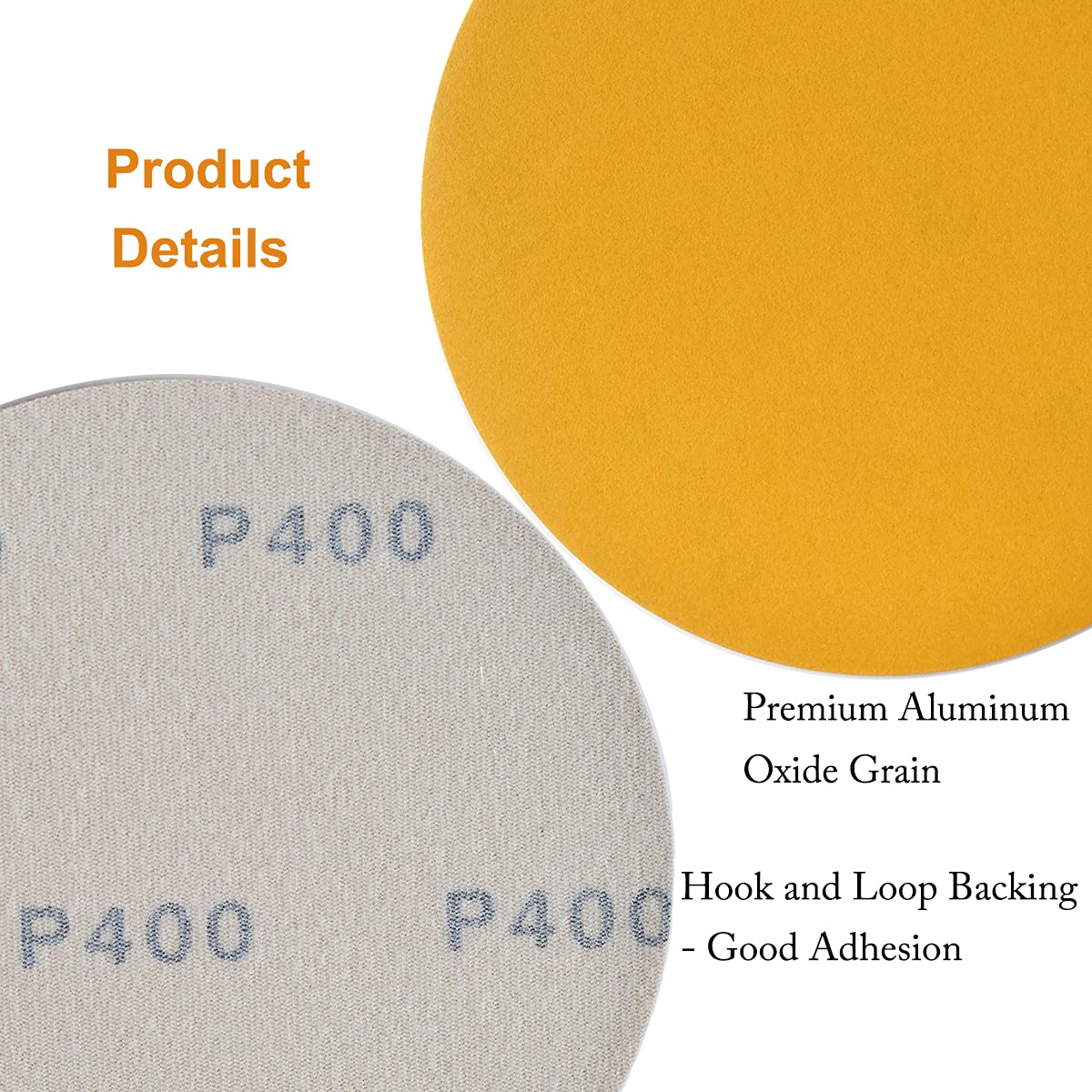 6-Inch No-Hole Hook and Loop Sanding Discs 400-Grit, Random Orbital Sandpaper for Automotive and Woodworking, 100-Pack