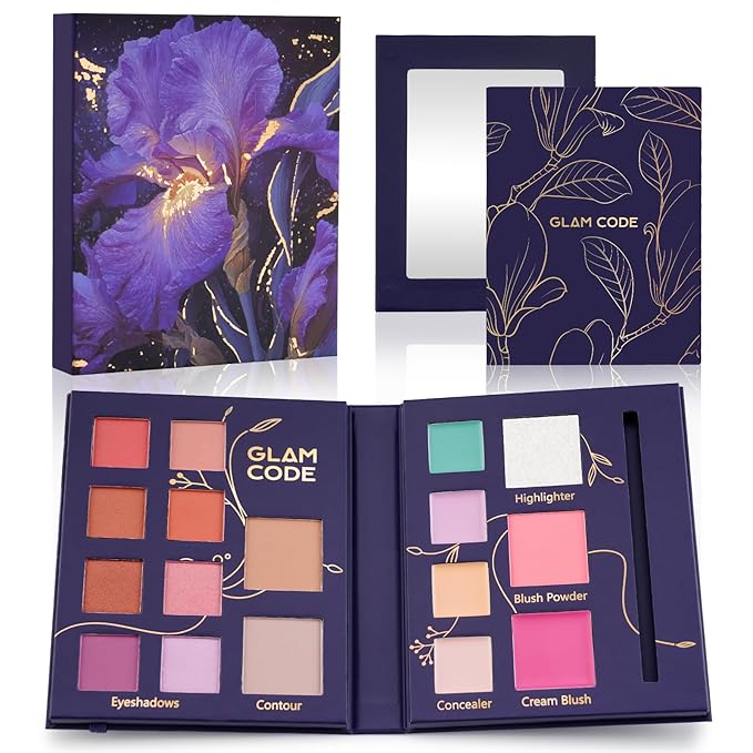 Glam Code Makeup Palette for Face, All in One Cosmetics Pallet for Women & Girls, Travel Size Make Up Palette Includes Eyeshadow, blush, Highlighter, Contour Powder, Concealer & Mirror, 03