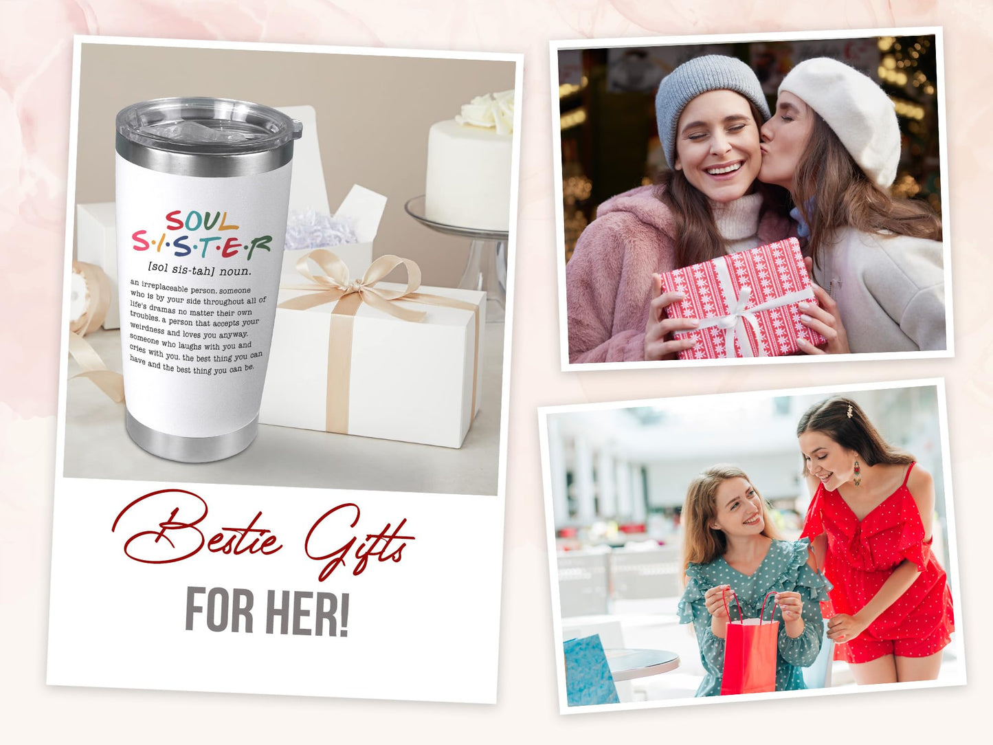 TEEZWONDER Friendship Gifts for Women - Soul Sister Stainless Steel Insulated Coffee Tumbler with Lid 20 oz - Mothers Day Birthday Gifts for Friendship Women Friend BFF Female Work Bestie Coworkers