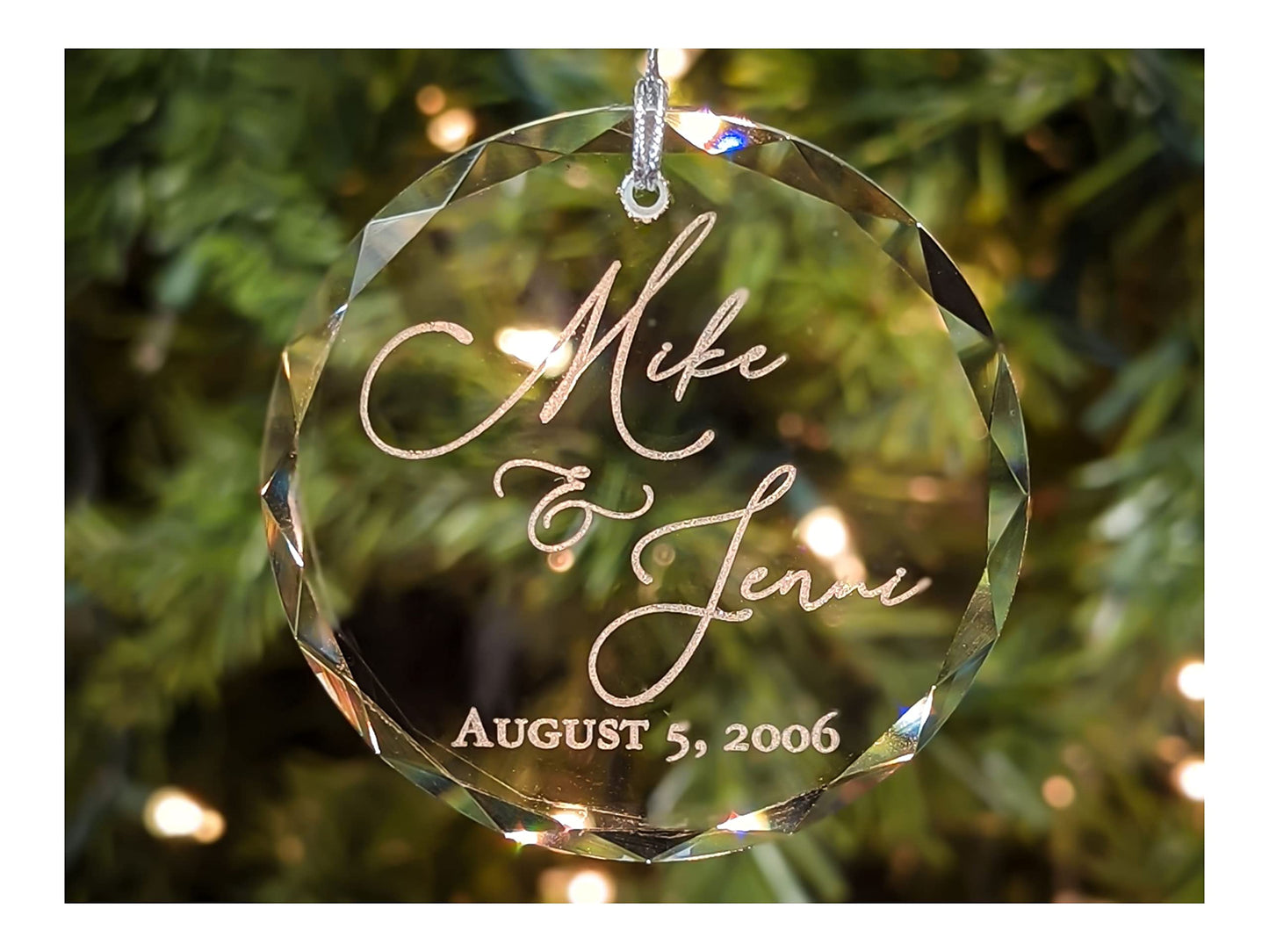 Personalized Glass Crystal Ornament - Custom Name and Date - Includes Blue Gift Box