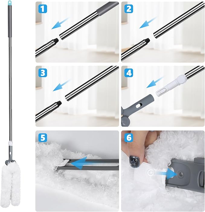 Microfiber Mop, Masthome Microfiber Duster,Cobweb Duster with Adjustable Angle Head, Extendable Duster with 60 " Long Pole, Dusters for Cleaning Ceiling Fan, High Ceiling, Furniture