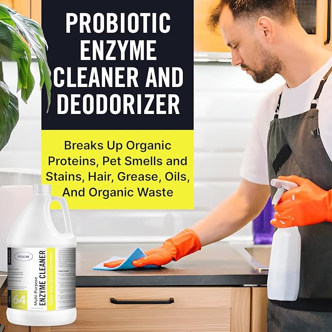 Multi-Purpose Probiotic Enzyme Cleaner, (128 oz, Citrus) - Pet Stain and Odor Remover - Concentrated - Professional & Home Strength Drains, Floors, Bathrooms, Toilets Trash Can, Made in USA