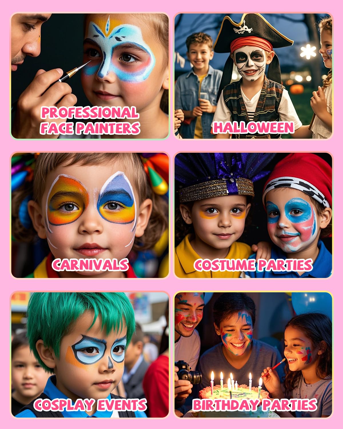 Anka Bella Professional Face Painting Kit for Kids,12X10gm Water Based Split Cake Face Paint with Stencil & Brushes,Hypoallergenic & Non-Toxic,Gift for Birthday Parties/Halloween/Carnival