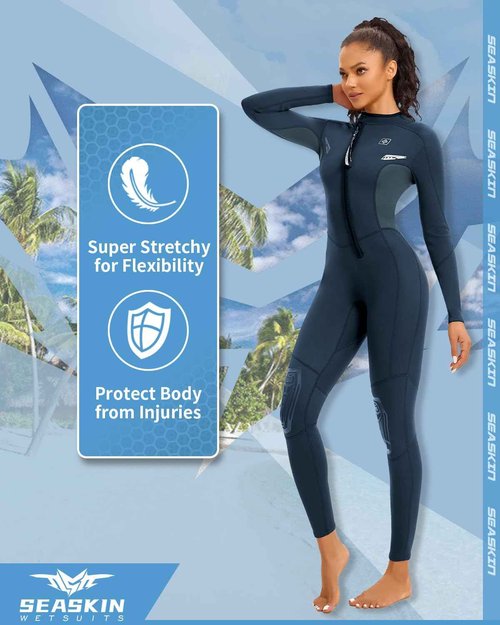 Seaskin Wetsuits for Womens 2mm Front Zip Full Body Diving Suits