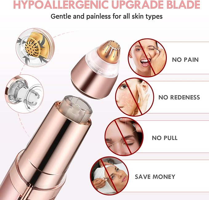 Gurelax Women's Electric Eyebrow Trimmer with Replacement Blades, Precision LED Light, Safe and Instant Painless Hair Remover