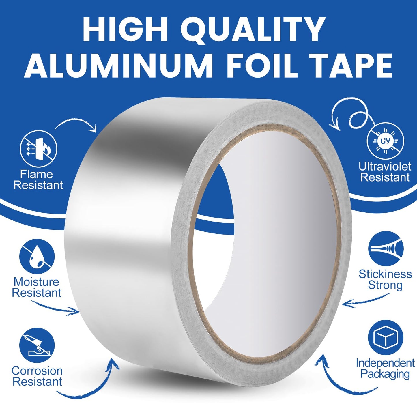 NUITPY 3 Pack Aluminum Foil Tape, 3.9 mil 2" x 150 Feet Total Foil Tape, Silver High Temperature Tape, Metal Tapes, Seal HVAC Tape, Insulation Foil Tape for Ductwork, HVAC, Dryer Vent, Seal