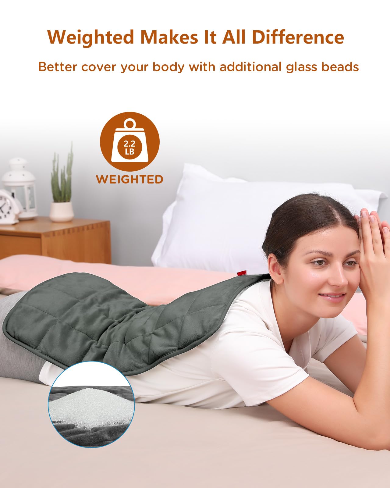 Comfytemp Weighted Heating Pad for Back & Cramps, 2.2lb Electric Neck Shoulder Heat Pad, Birthday Gifts for Women Men Mom Dad, 2H Auto-Off, 12x24, Washable, Gray