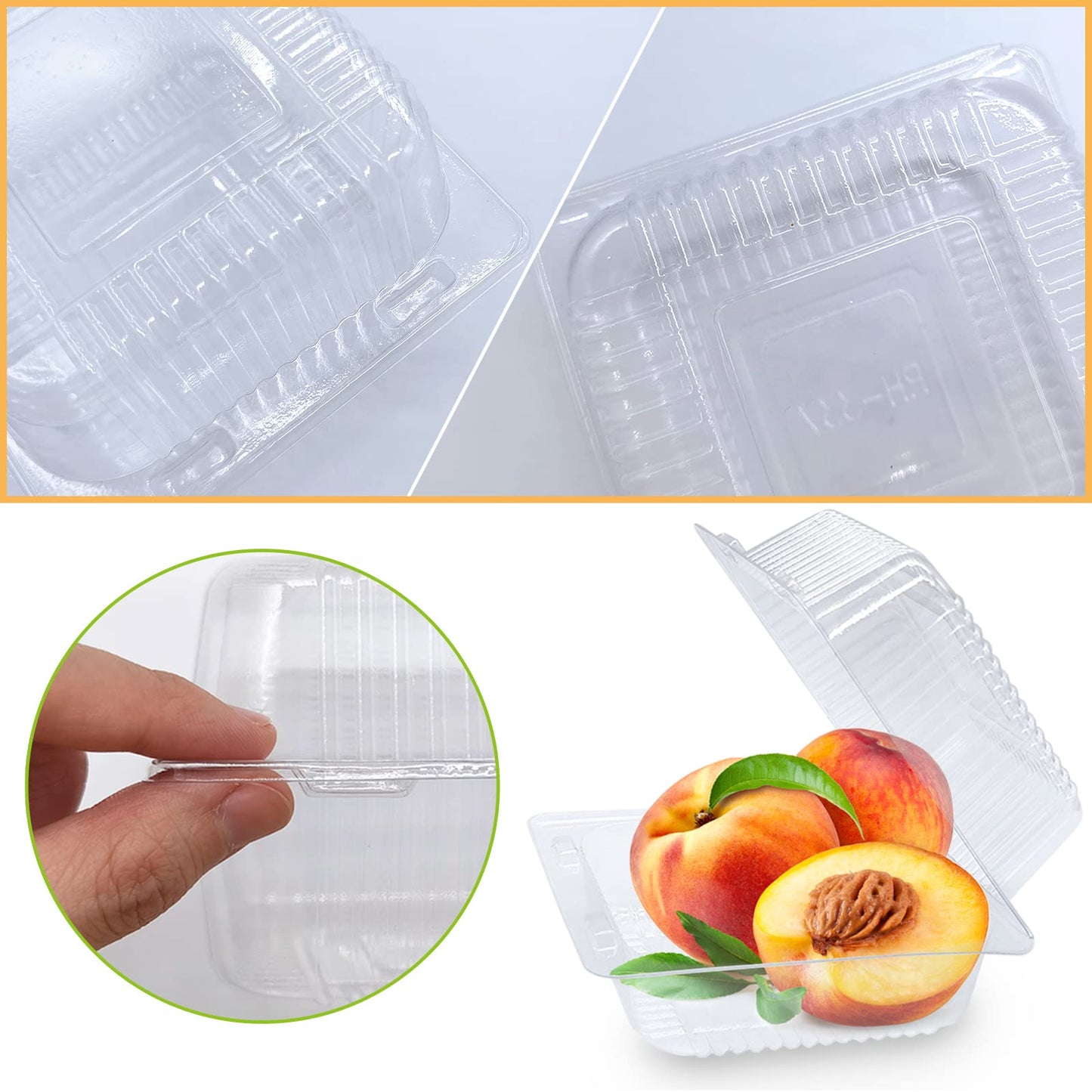 Haawooky 100 Pack Clear Plastic Take Out Container,Square Hinged Food Container,Dessert Clamshell Containers with Lids for Hamburgers,Cakes,Sandwiches,Pasta,Chips
