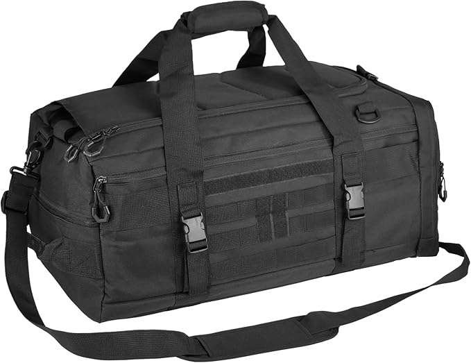Hannibal Tactical 50L Large Duffle Bag, 4-in-1 Tactical Backpack MOLLE Pack for Sports/Gym/Outdoor, Black
