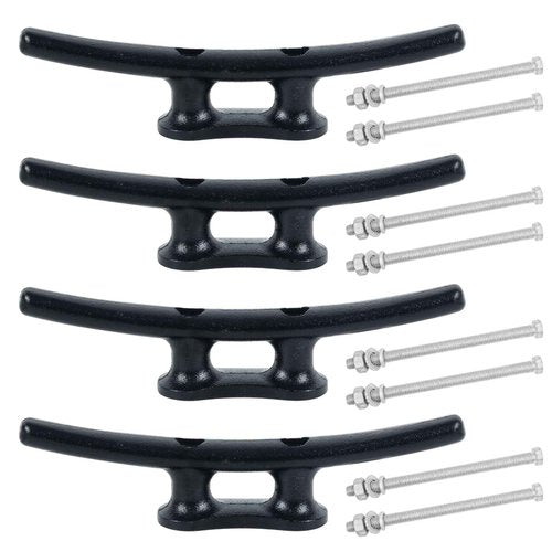 Boat Cleats 10 inch (4 Pack) - Electrophoretic Coated Boat Dock Cleats Black, Rope Cleat, Anchor Line Cleat,Dock Cleats With Hardware Ideal for Boat Docks, Piers for Tying up Boats, Marine Decor