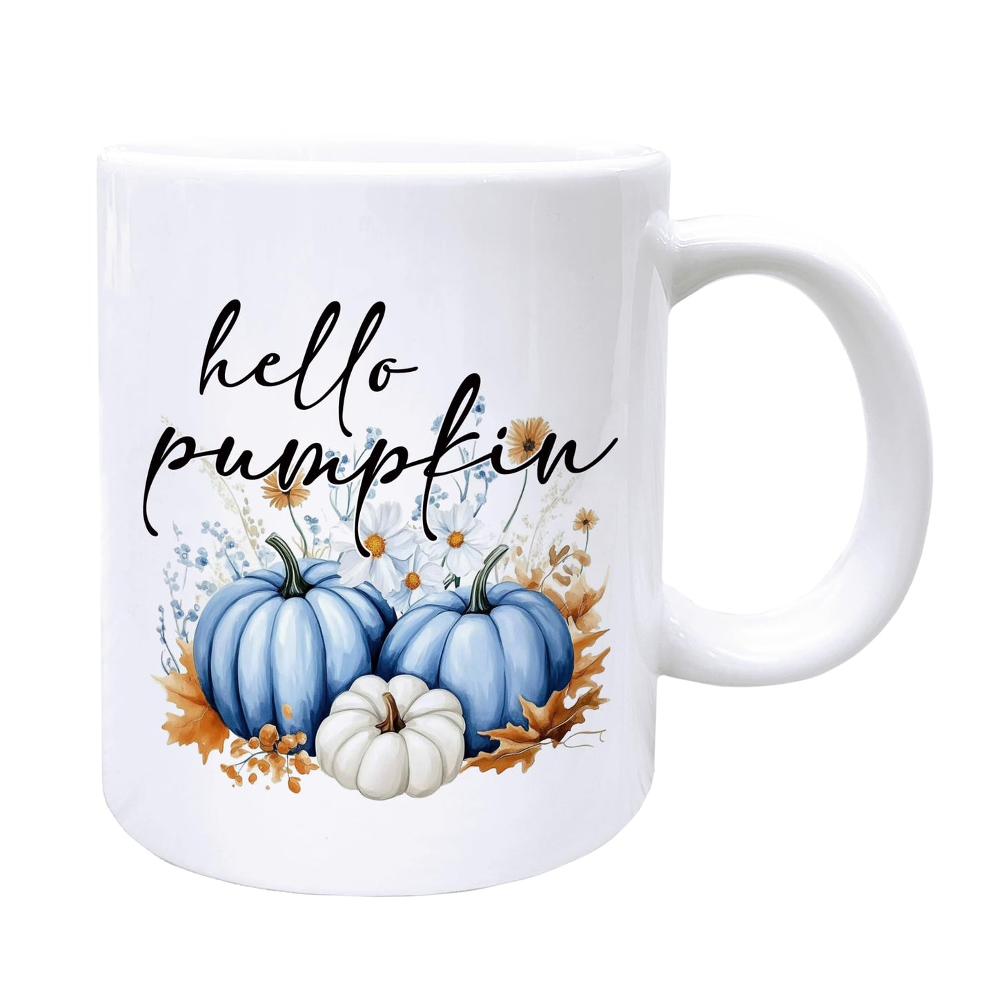Foyoulame Fall Pumpkin Coffee Mugs, Hello Pumpkin Mug, Blue and White Pumpkins Coffee Teacup, Fall Thanksgiving Gifts for Women, Autumn Gifts for Women, Autumn Pumpkins Ceramic CoffeeMug 11oz