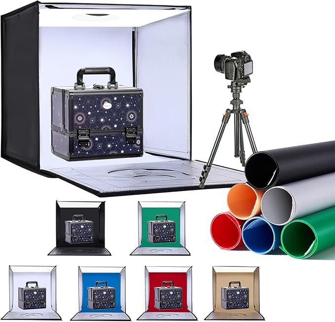 ZKEEZM Light Box Photography 24"x24" with 120LED Lights and 6 Color Backdrops Photo Box with Lights, Foldable Light Box wi...