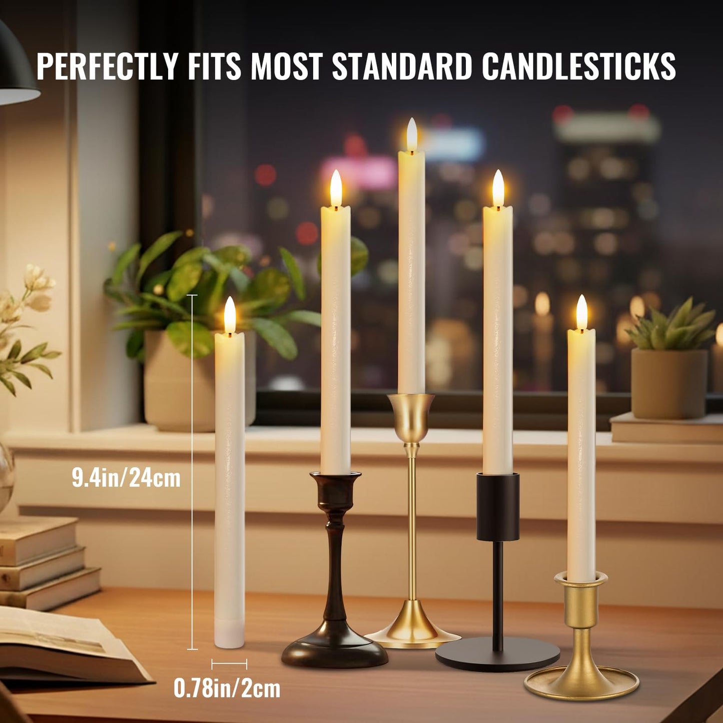 Rechargeable Flameless Taper Candles, 6 Pcs Real Wax Rechargeable LED Candles Flickering with Remote Timer and Charging Base, Battery Operated Candlesticks for Christmas Wedding Party Home Decor