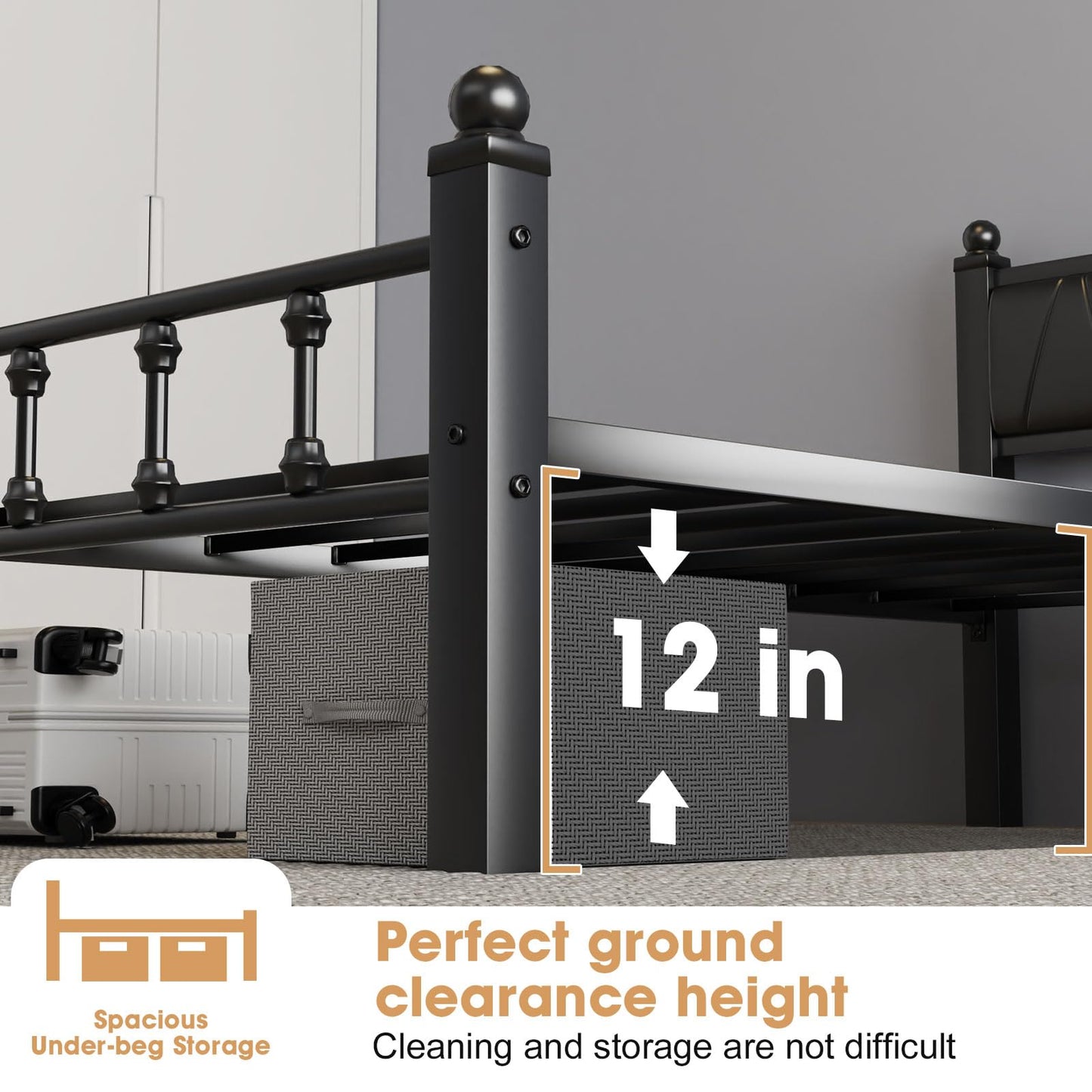 Slumber Haven Platform Bed Frame Twin with Faux Leather Headboard, Twin Size Bed Frames with 1300lbs Capacity Heavy Duty Metal Slats Support, No Box Spring Needed/Noise-Free/Easy Assembly, Black