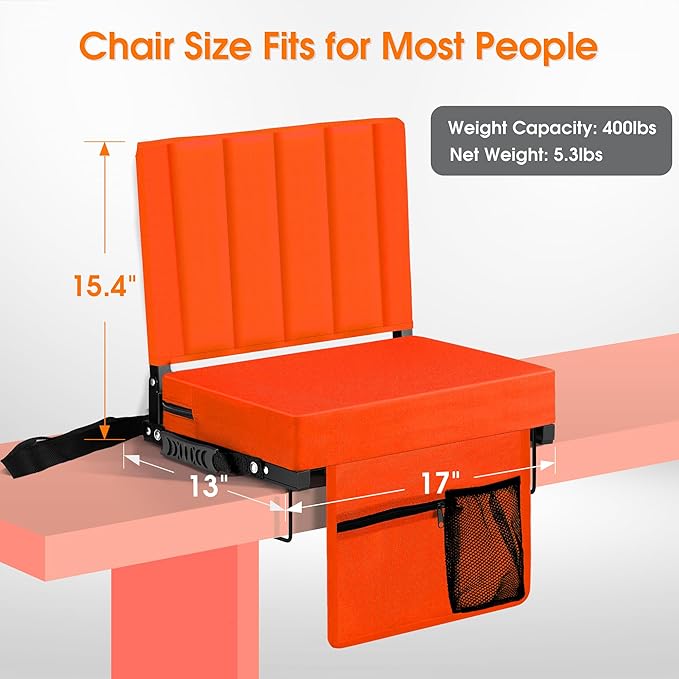 Halituny Stadium Seat for Bleachers with Back Support, Portable Bleacher Seat with Wide Comfy Padded Cushion, Metal Hook, Folding Stadium Chair with Shoulder Strap, Carry Handle, Cup Holder