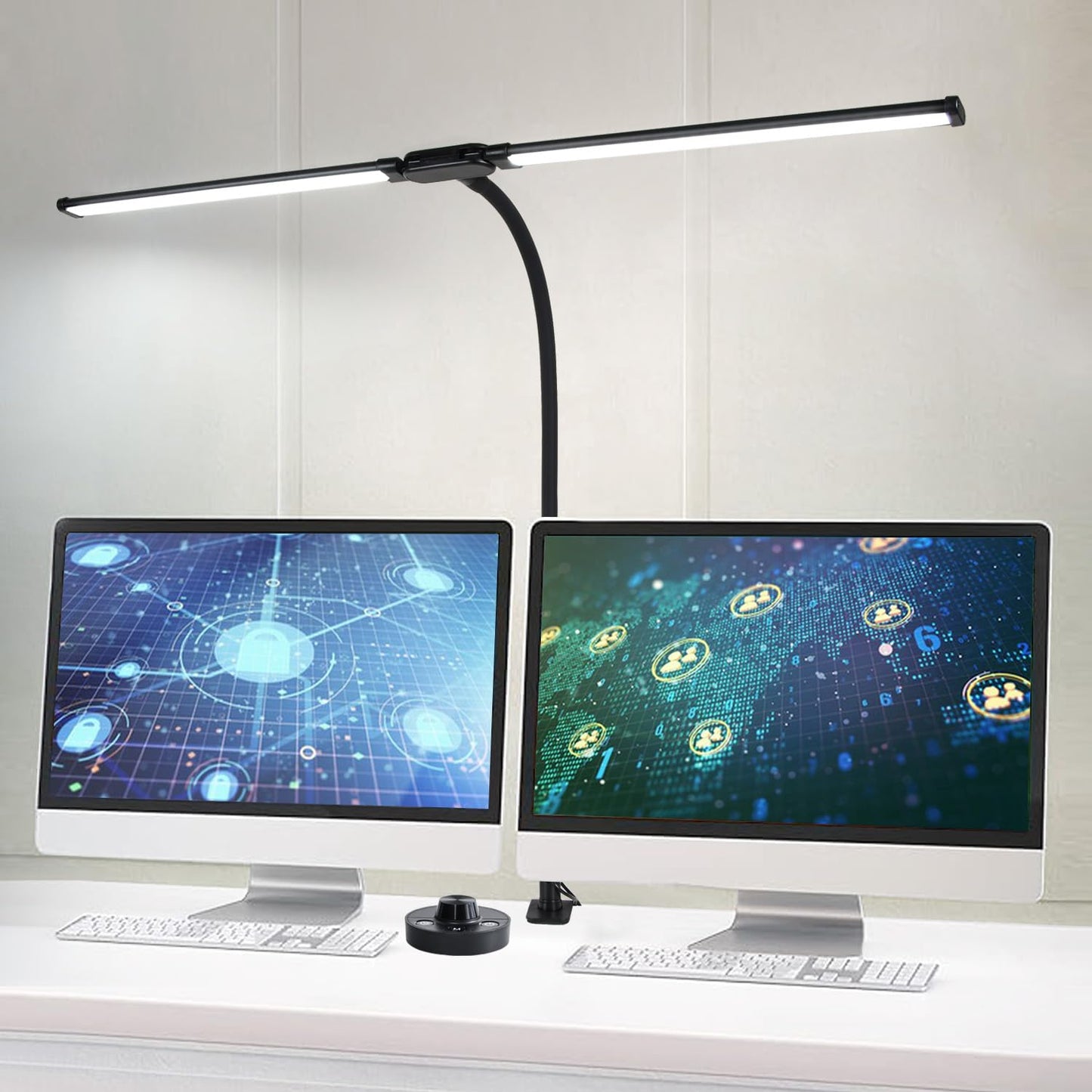 CeSunlight LED Desk Lamp with Two Heads, Clamp On Desk Lamps, 24W, 4000 LMS, CRI>90, 5 Color Modes (2600K-6500K), 10 Brightness Levels, Adapter Included