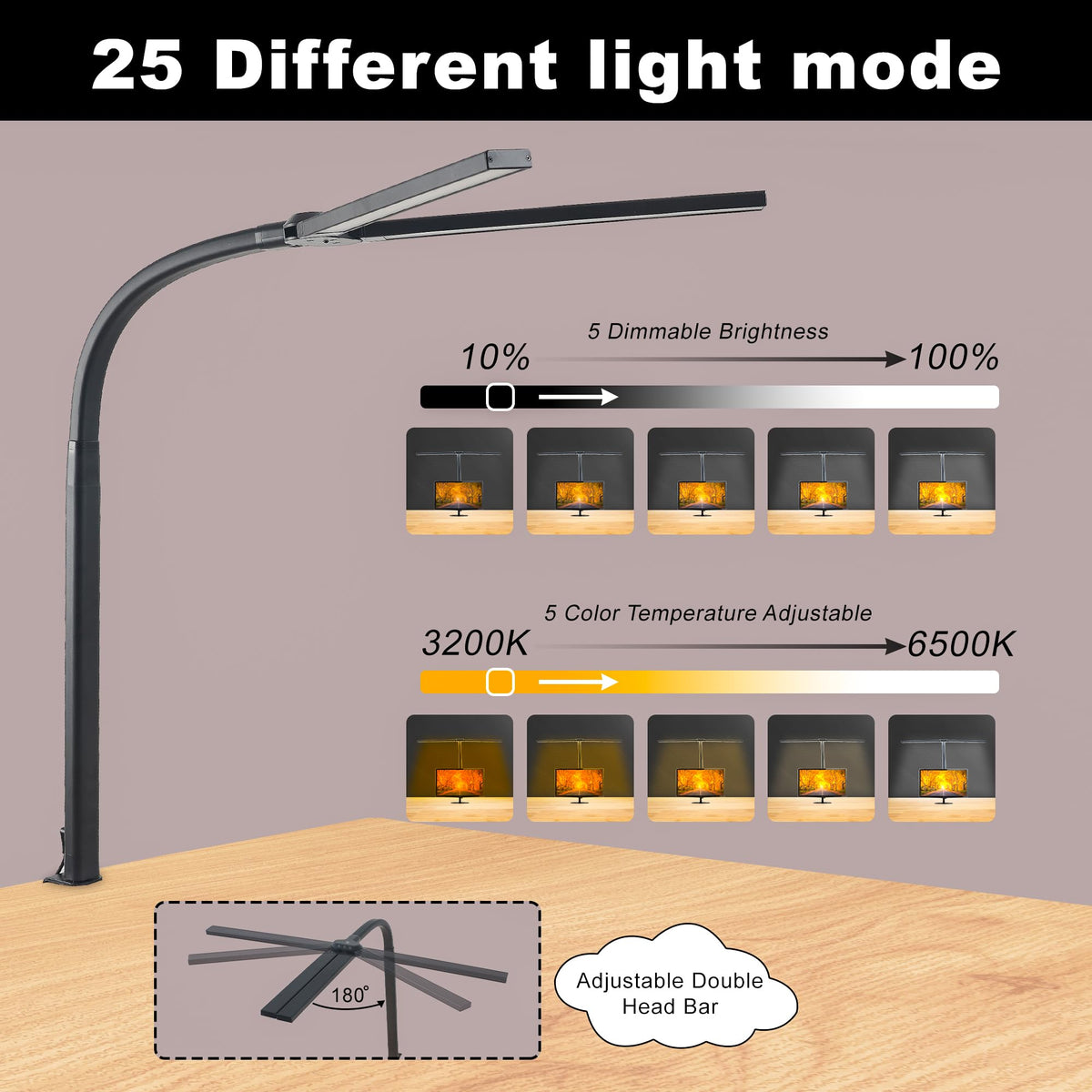 MYSFUL LED Desk Lamps with Clamp, Adjustable & Dimmable Desk Lamps for Home Office, Tall Desk Lamp for Workspaces, Bright LED Desk Light for Study, Workbench Light for Computers (360 Degree Rotation)