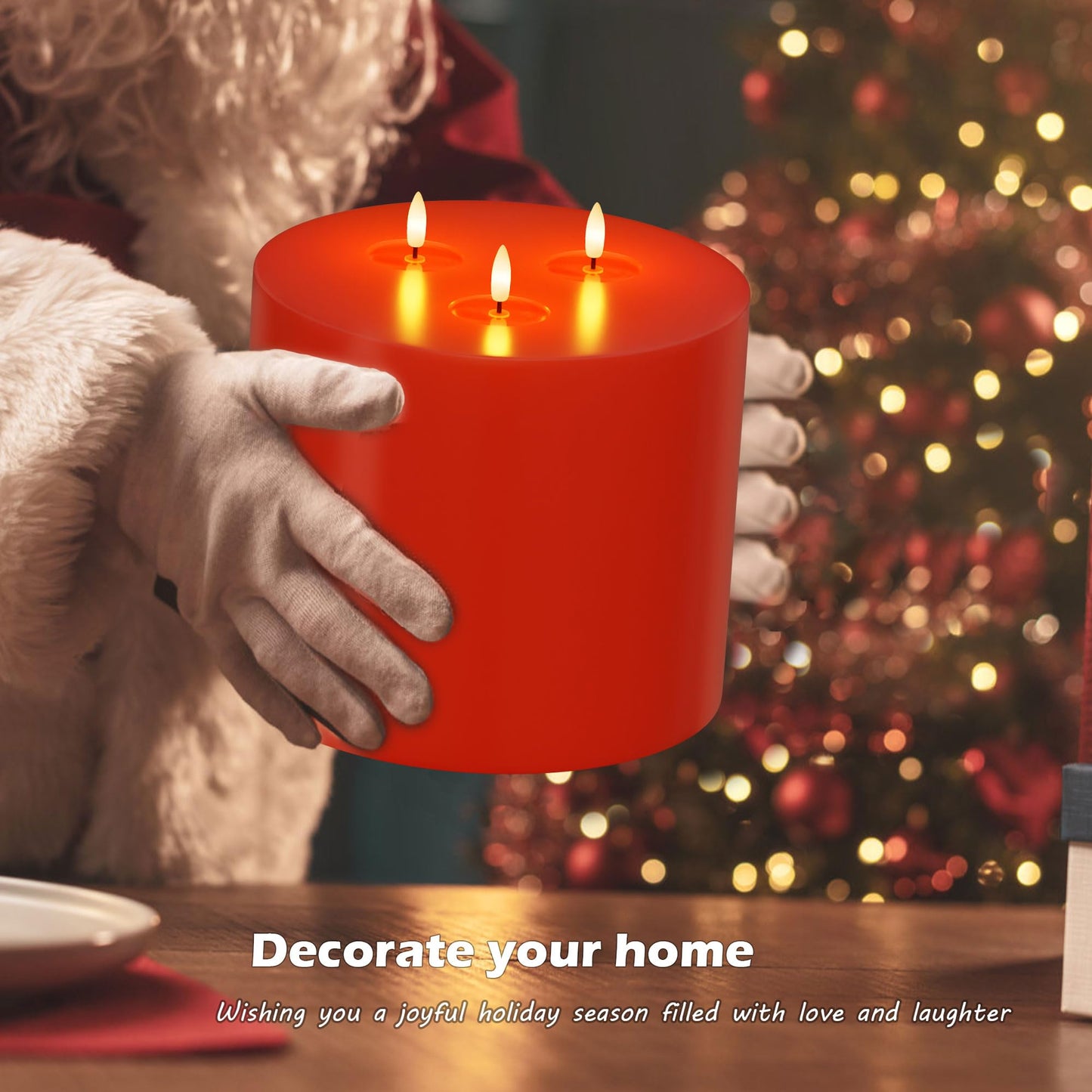 AFINETH Extra Large Red Flameless Candles with Remote, 6"x6" Real Wax Christmas LED Candles with 3 Wicks, Battery Operated Flickering Fake Candle for Xmas, Home, Party Decor