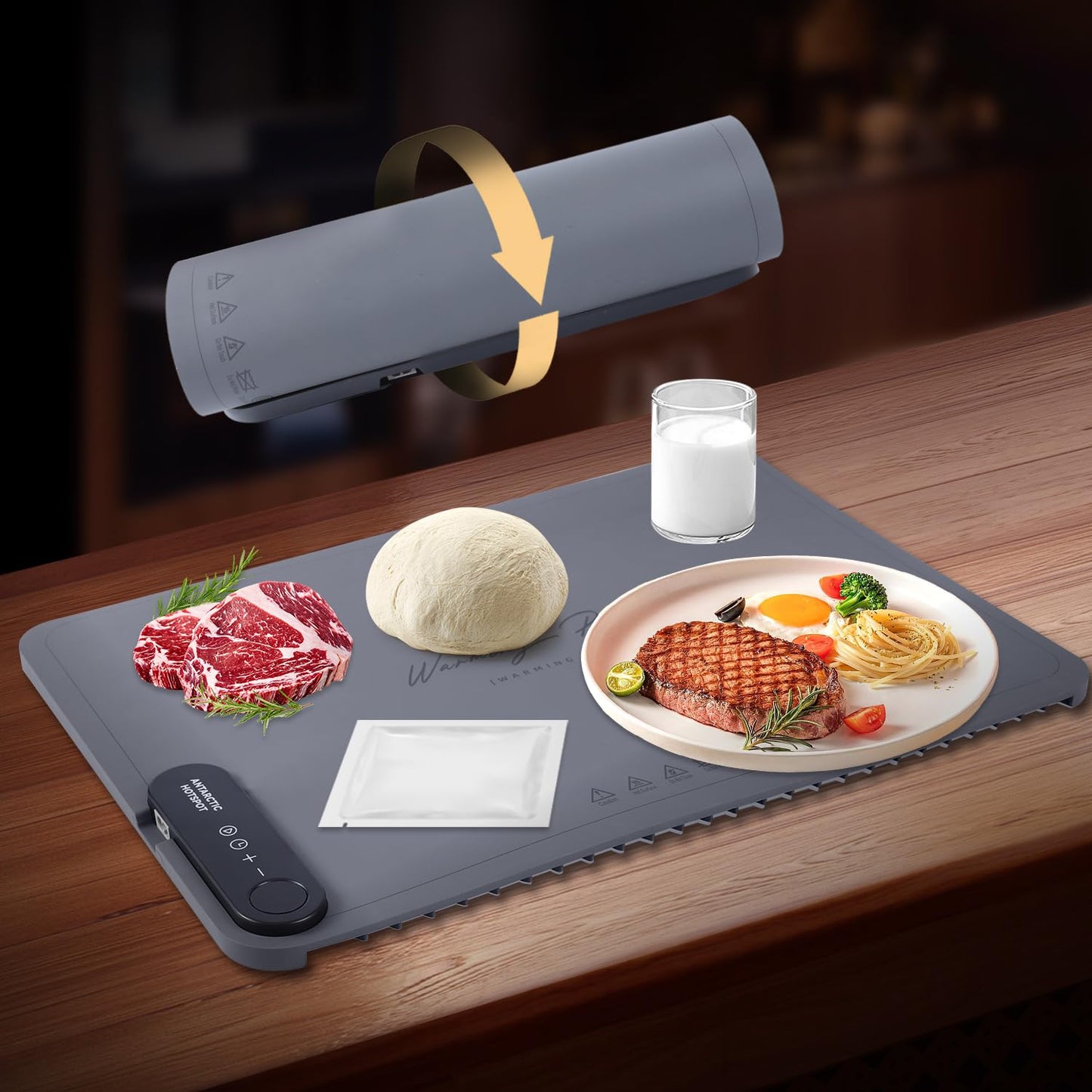 Food Warming Mat 24x16inch Surface Heating for Food Party Buffet Daily Use, Portable Electric Silicone Defrosting Tray, Hot Plate Keep Food Warm (Gray)
