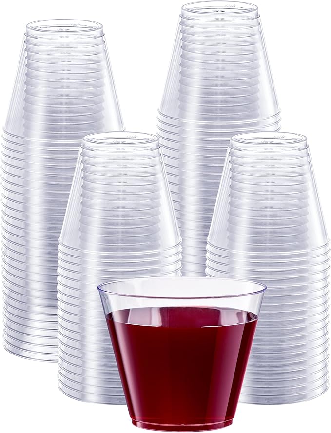 SETUP Clear Hard Plastic Cups/Tumblers [9 oz. Squat - 200 Count] Small Disposable Party Cocktail Glasses